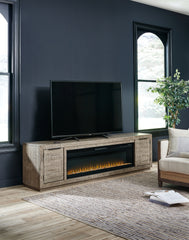 Best Deals Furniture - Ashley Furniture - Krystanza TV Stand with Electric Fireplace - TV Stand with Electric Fireplace / Weathered Gray - W760W1