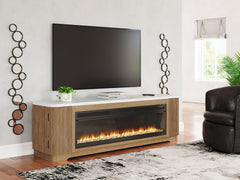 Best Deals Furniture - Ashley Furniture - Camdill 80" TV Stand with Electric Fireplace - 80" TV Stand with Electric Fireplace / Light Brown - W808W1